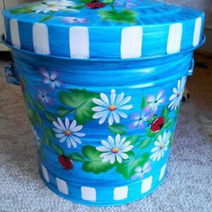 6 Gallon Bright Blue/Lavender Wash, Daisies, Greenery, Red Ladybugs