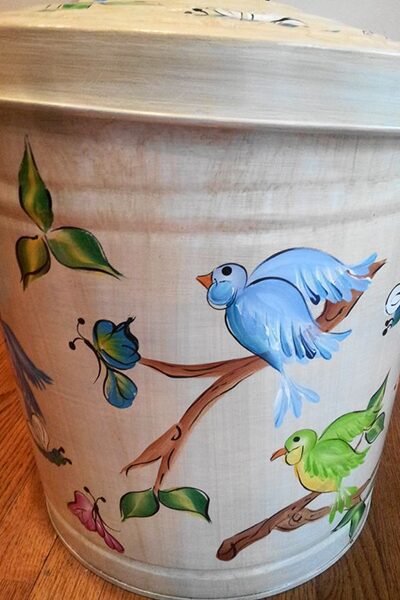 10 Gallon Linen Wash, Multi Colored Whimsical Birds,Branches, Greenery, Butterflies