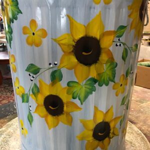 20 Gallon Light Blue wash with greenery and sunflowers with filler flowers