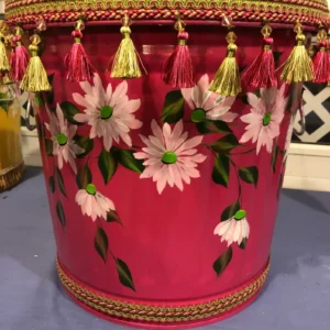 10 Gallon galvanized with waverly trim floral, greenery, braided and tassel trim. The Painted Can