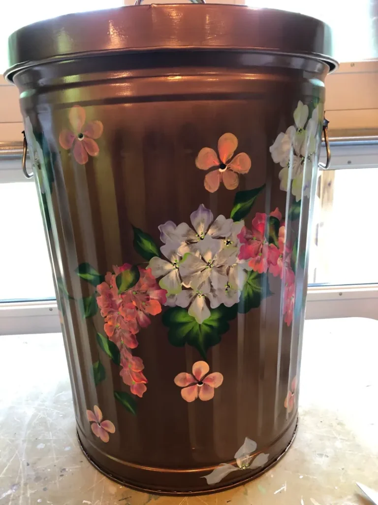 Hand Painted Trash/garbage Can 10 Gallon Medium Blue Wash, Floral,  Greenery, Cobalt Ladybugs 