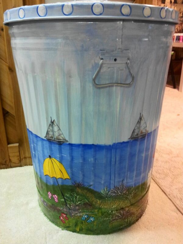30 Gallon light blue and white large . The Painted Can