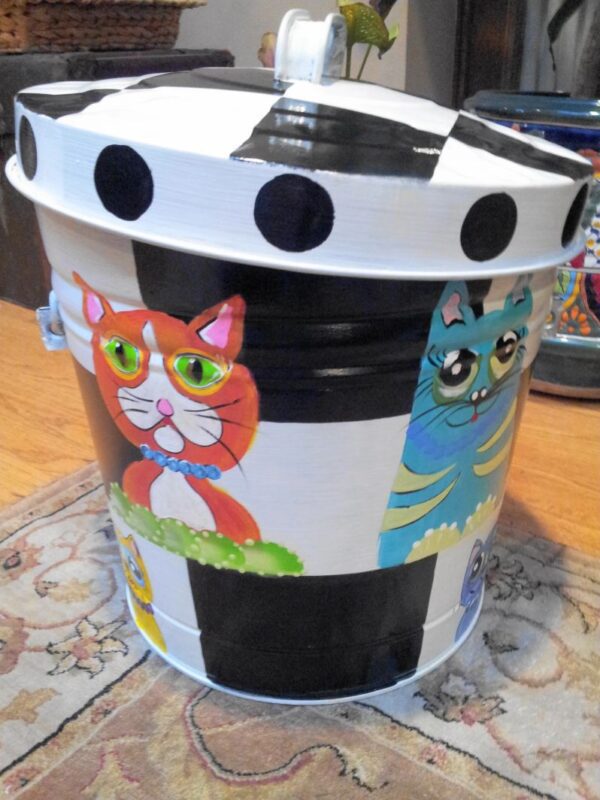 6 Gallon crazy cats can base. The Painted Can