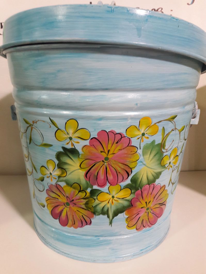 10 Gallon Hand Painted Decorative Trash Can Garbage Can 