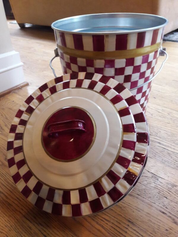 10 Gallon Galvanized red and white small checkered. The Painted Can
