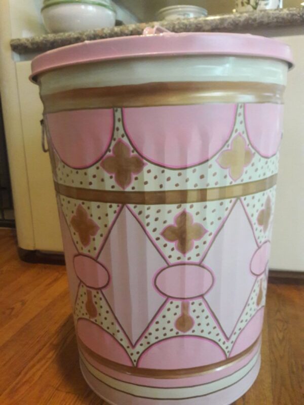 30 Gallon pink, cream, gold geometric. The Painted Can