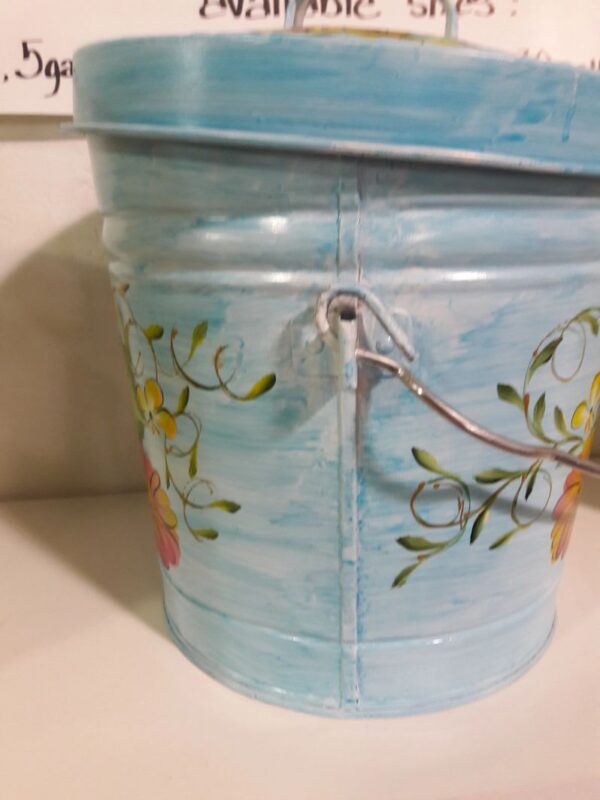 6 Gallon light calypso blue wash, floral, greenery. The Painted Can
