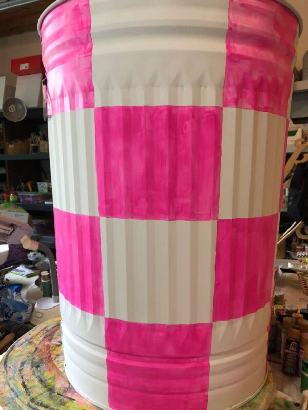 30 Gallon bright pink and white large check. The Painted Can