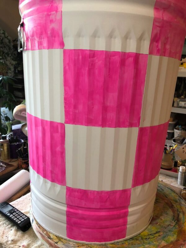30 Gallon bright pink and white large check. The Painted Can