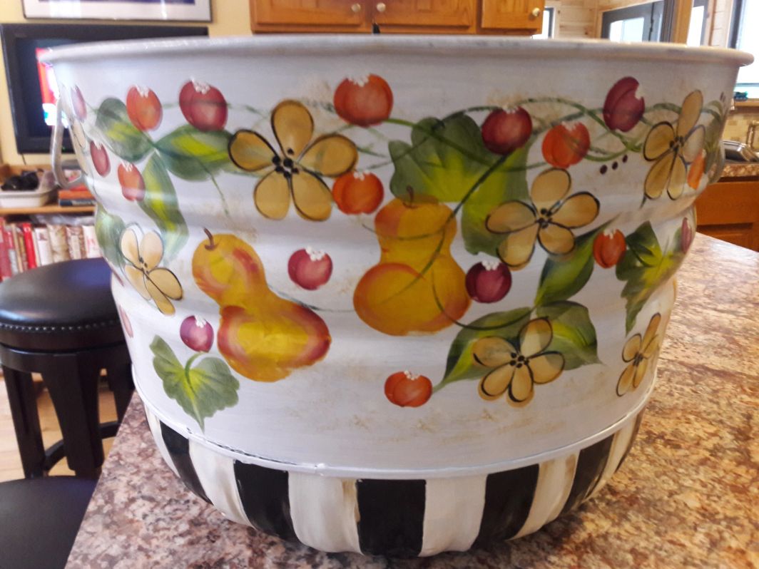 Custom hand painted ottoman slipcover, order your measurements,only special order. The Painted Can