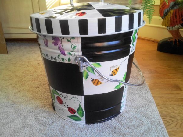 10 Gallon black and white with butterflies . The Painted Can
