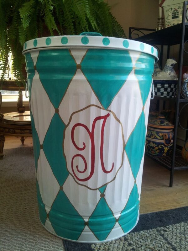 30 Gallon blue and white large check. The Painted Can