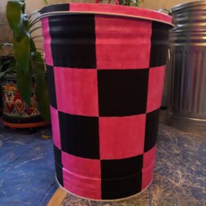 30 Gallon black and fuchsia large checks. The Painted Can