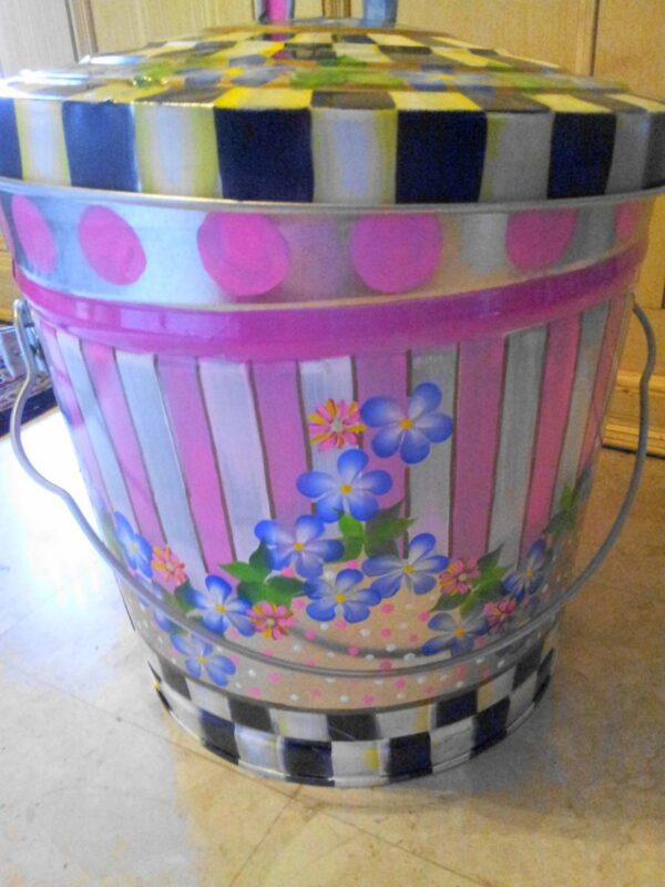 10 Gallon Galvanized with Stripes, Floral, Checks, Greenery. The Painted Can
