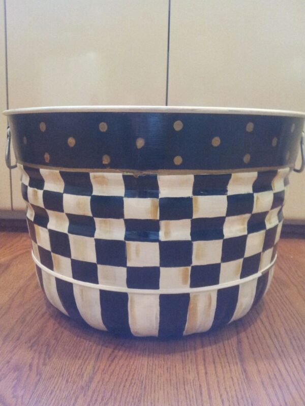 Black and white checkered table cover bucket. The Painted Can